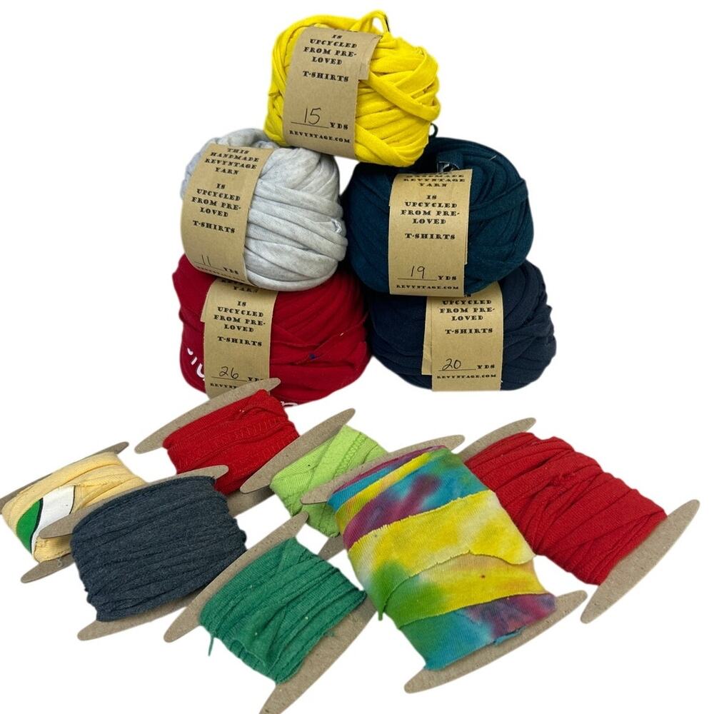 100+ yds Handmade Upcycled Tee Shirt Fabric Ribbon Yarn Craft Sampler Pack